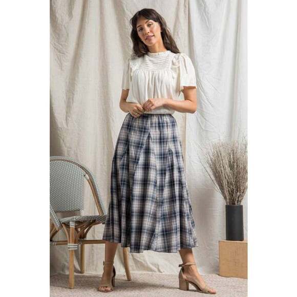 Plaid Godet Maxi Skirt - Picture 2 of 7